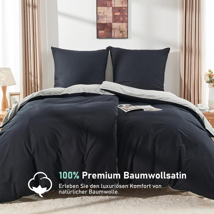Комплект постільної білизни з 100% бавовни, 4-предметний, 135x200 см, колір антрацит та сірий