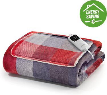 Електрична грілка Imetec Adapto Velvet Tartan з кишенями для рук і ніг, 150x110 см, швидке нагрівання, 6 температур, енергозберігаюча, безпечна, прана