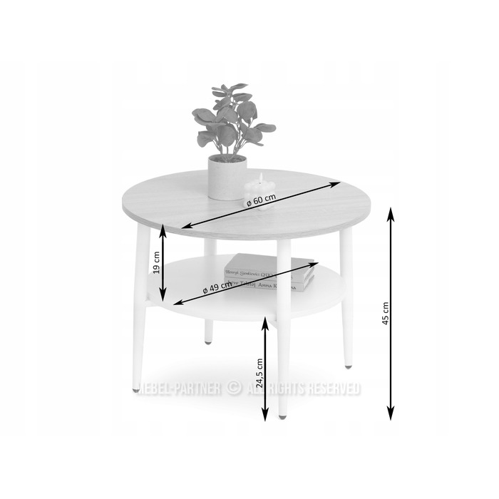 Круглий кавовий столик Mebel-Partner, 60 x 60 x 45 см, дуб