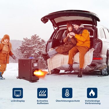 Автономний дизельний обігрівач повітря Sonnewelt 12V 8кВт з глушником, LCD-дисплеєм та керуванням через Bluetooth APP для авто, кемпера, човна та вантажівки, чорний