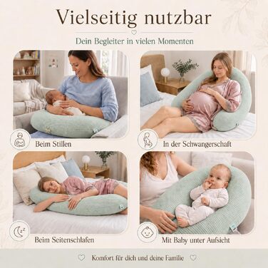 Подушка для вагітних та годування Sei Design XXL 190x30 см, м'ята - ергономічна, з регульованою наповнюваністю, з чохлом з бавовни Oeko-TEX