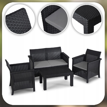 Комплект садових меблів із техноротанга MEBEL ELITE, чорний, 4 предмети
