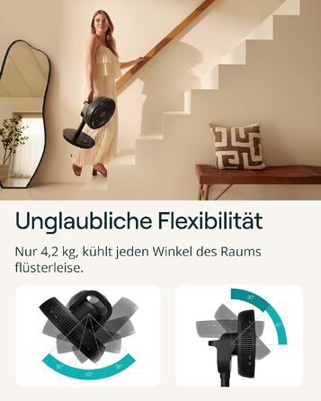 Duux Whisper Flex 2 Smart Вентилятор - Тихий (13 дБ), Нічний режим, Таймер, Регульована висота (54-92 см), Енергоефективний, Керування через App та Пульт - Чорний