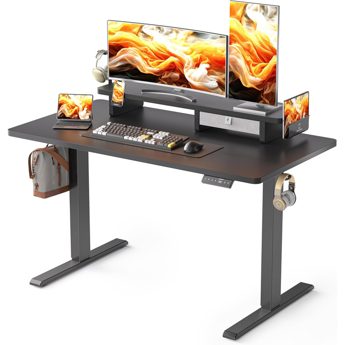 Електричний стіл WALKINGDESK із шухлядою та підставкою для монітора, регульований стіл для домашнього офісу 121,9x61 см, ергономічний стіл-трансформер з тримачем для телефону та 3 гачками