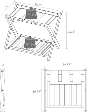 Підставка для валіз Casual Home з масиву горіха, 67 x 41 x 56 см