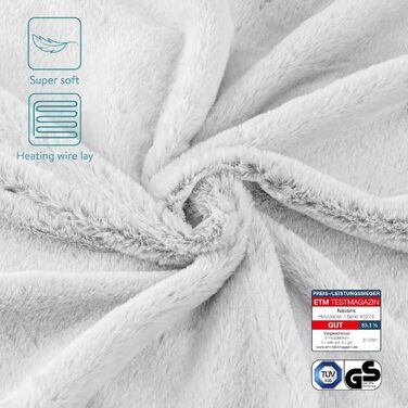 Електрична грілка-ковдра Navaris XXL 180x130 см, 9 режимів, автоматичне вимкнення, прана, сірий/білий штучне хутро