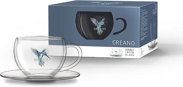 Набір із 6 термочашок Creano 250 мл з подвійними стінками для чаю та латте, з малюнком колібрі, у подарунковій упаковці