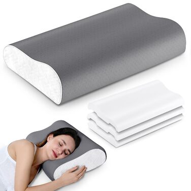 Подушка ортопедична Elviros з піною Memory Foam для сну на боку та спині, регульована, знімний чохол сірий