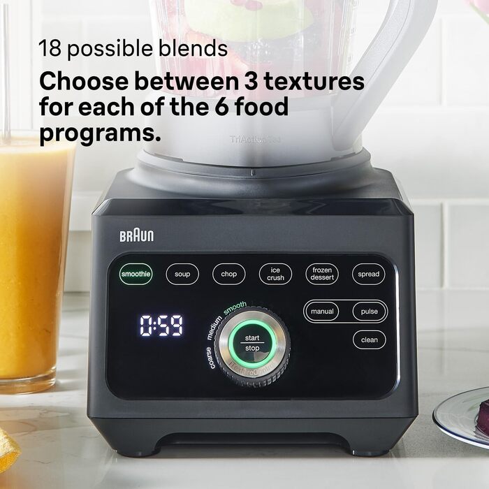 Блендер Braun PowerBlend 9 JB9040BK чорний, 1600 Вт, 2л, 18 програм, 10 швидкостей, професійний