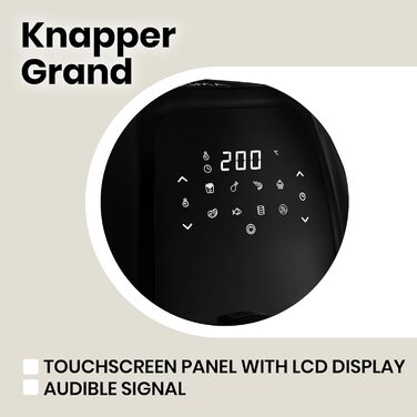 Фритюрниця-гриль ZEEGMA Knapper Grand 1800 Вт, 6 л, аерофритюрниця без олії, 9 програм, швидкий нагрів, сенсорне LCD, енергоефективна, чорна