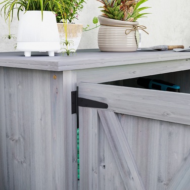 Outsunny Garden Шафа з дерева, Садовий сарай стійкий до погодних умов 110x60x88.5 см, Садовий сарай з дверима, Складний дах, Полиці, Садова шафа, Садовий сарай Шафа для інструментів Садовий сарай для патіо Задній двір, світло-сірий