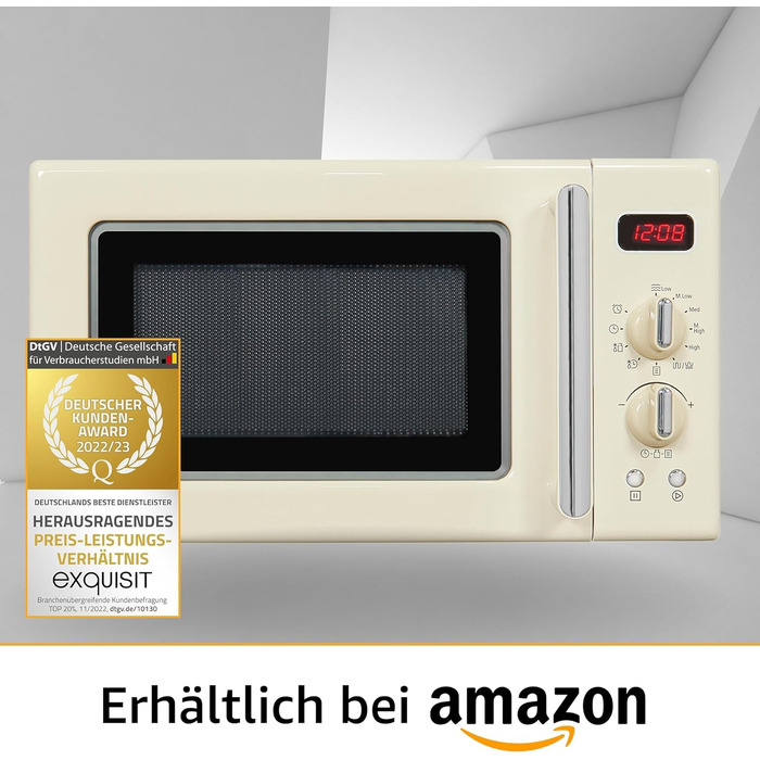 Мікрохвильова піч Exquisit Retro RMW720-3GDIG, 20 л, 1000 Вт, гриль, цифровий дисплей, обертовий піддон, розморожування, кремова