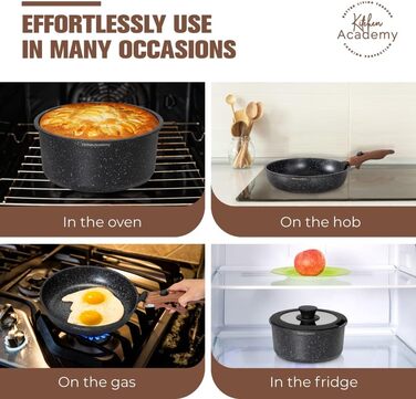 Набір каструль і сковорідок Kitchen Academy 10 предметів з мармуровим антипригарним покриттям, зі скляними кришками, для індукції, зелений KA-CS01-016-Green