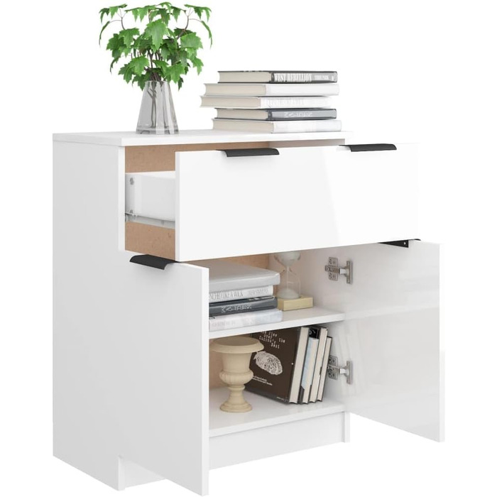 Комод-вітрина vidaXL для вітальні, глянцевий білий, 60x30x70 см, ДСП