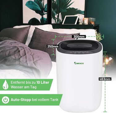 Поглинач вологи Meaco Ultra Leiser 10L – Електричний осушувач повітря MeacoDry ABC для дому, чорний