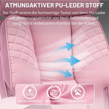 Офісний крісло HOFFREE Ergonomiczne для керівника, 220 кг, з підставкою для ніг, регульованою поперековою підтримкою, регульованою висотою підголівника, PU шкіра, чорне (рожева шкіра)