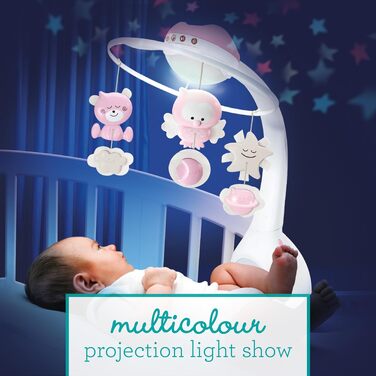 Музичний мобіль-проектор Infantino 3-в-1: світловий проектор для ліжечка та столу, 6 мелодій, 4 звуки природи, рожевий