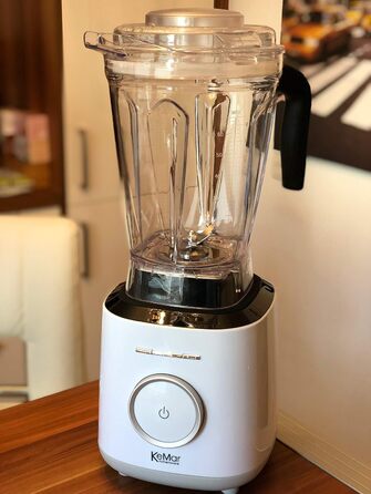 Потужний стаціонарний блендер KeMar 1500 Вт, 2 л, сенсорне керування, BPA-free, 6 програм: смузі, молочні коктейлі, горіхова паста, білий колір + безкоштовні бамбукові трубочки