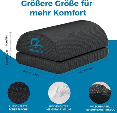 Підставка для ніг під стіл, регульована, з піни memory foam, чорна - ергономічна підтримка для комфортної роботи