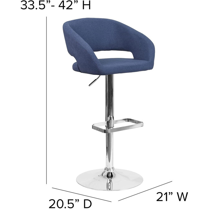 Барний стілець Flash Furniture Erik, синій текстиль, хром, регульована висота, зручна спинка та підніжка