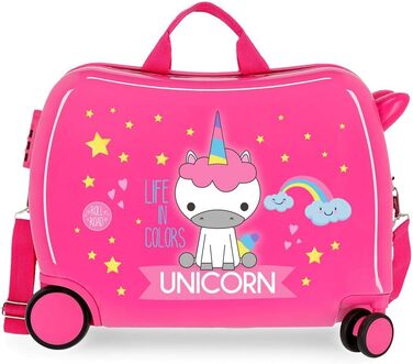 Дитяча валіза Roll Road Little Me Єдиноріг рожева 50x38x20 см, ABS, кодовий замок, 34 л, 2,1 кг, 4 колеса, ручна поклажа