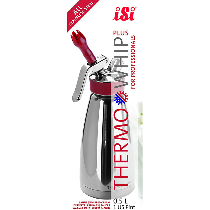 Сифон для вершків iSi Thermo Whip Plus 0,5 л з 20 капсулами, термоізольований, професійний сифоновий балон для збивання вершків