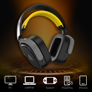 Бездротова ігрова гарнітура Ajazz AHM09 MAX Black Gray Yellow (AHM09-MAX-BGY)