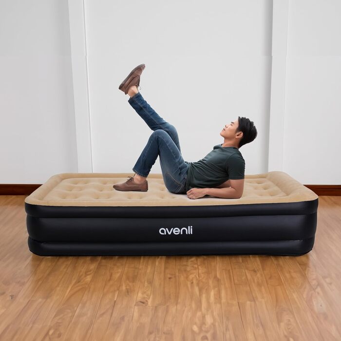 AVENLI Premium самонадувний надувний матрац 196x97x47 см з вбудованим насосом, для 1 особи, портативний, флокована поверхня, гостьове та кемпінгове ліжко