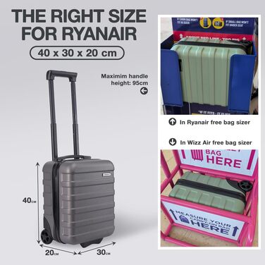 Ручна поклажа Cabin Max Luggage Trolley, валіза для переліту 40x30x20 см, 24л, на 2 колесах, Graphite