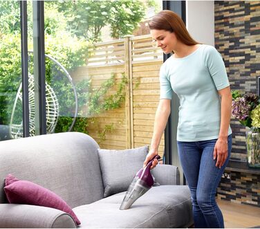 Акумуляторний ручний пилосос BLACK+DECKER Dustbuster 3.6В, безмішковий, бездротовий, широка насадка, знімний контейнер, зарядна станція з кріпленням на стіну, колір баклажан