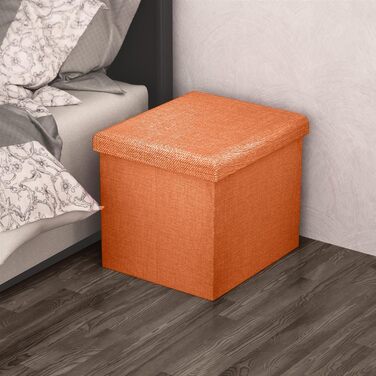 Складаний пуф INTIRILIFE 30x30x30 см, мандариновий, з місцем для зберігання, тканина під льон, куб-сидіння, пуф-ящик, сидіння-лава