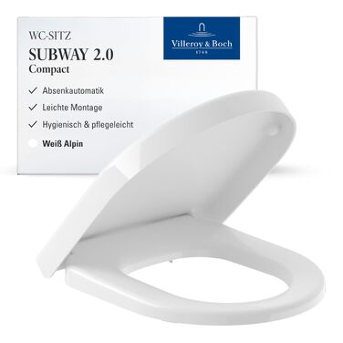 Сидіння для унітазу Villeroy & Boch Subway 2.0 Compact D-Form, білий альпійський глянцевий, з мікроліфтом, Duroplast, 9M68S101
