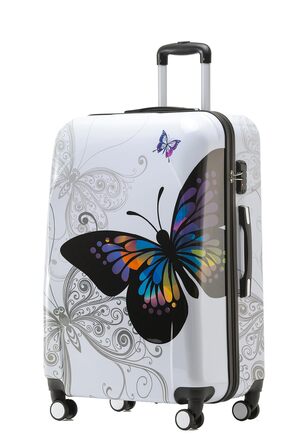 Набір валіз BEIBYE Butterfly 2060 з TSA-замком, 4 предмети: жорсткий дорожній кофр, ручна поклажа та косметичка (L-66см)