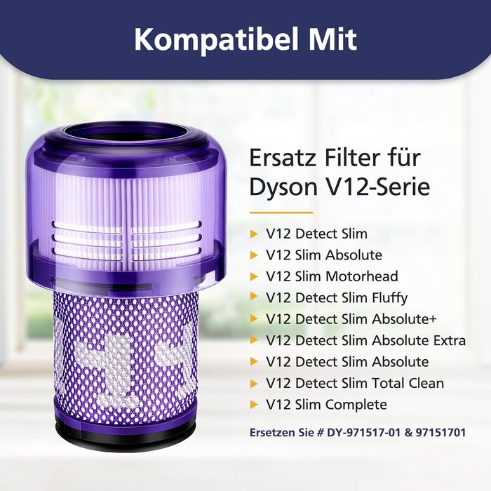 Набір з 3 фільтрів HEPA для пилососа Dyson V12 Detect Slim Absolute/Total Clean/Extra/Fluffy, змінний фільтр 971517-01, аксесуари для пилососа
