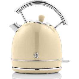Електрочайник Swan Retro 1,8 л, вінтажний дизайн, Strix, бездротовий, BPA-free нержавійка, 3000 Вт, кремовий