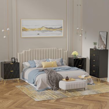 Комод UEV з 5 висувними ящиками, 60x34x110 см, сучасний чорний шафа для зберігання, тумба у вітальню, спальню чи коридор