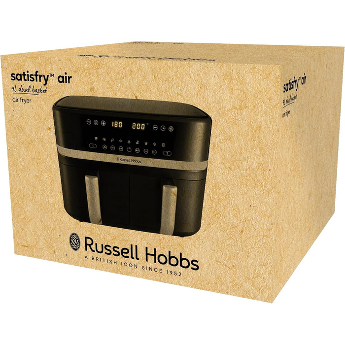 Аерофритюрниця Russell Hobbs SatisFry 9 л, 2 камери, 9 програм, тиха, без олії, посудомийна, до 200°C, функція підтримки тепла