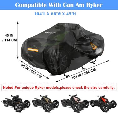 Водонепроникний чохол для Can-Am Ryker 600/900/Sport/Rally, міцний 420D, повна захисна накидка з водостійкими швами, аксесуар для мотоцикла, розмір 264x167x114 см