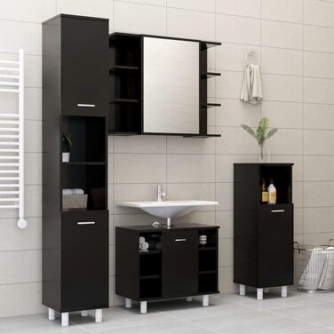 Шафа для ванної кімнати vidaXL, 6 відділень, 2 двері, чорна, 30x30x179 см, деревостружкова плита