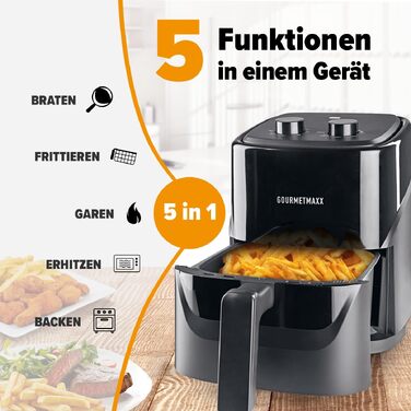 Аерофритюрниця GOURMETmaxx 3.1Л, 1350 Вт: мультифункціональна фритюрниця без олії з 6 програмами, таймером на 60 хв та функціями розморожування та підігріву