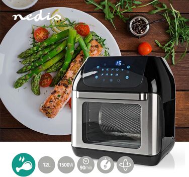Аерофритюрниця Nedis 12 л з таймером, цифрова, чорна
