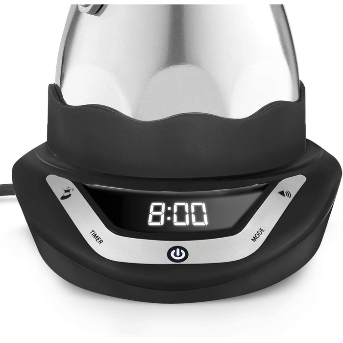 Електрична кавоварка Bialetti Moka з таймером, 6 чашок, 365 Вт, сріблясто-чорна