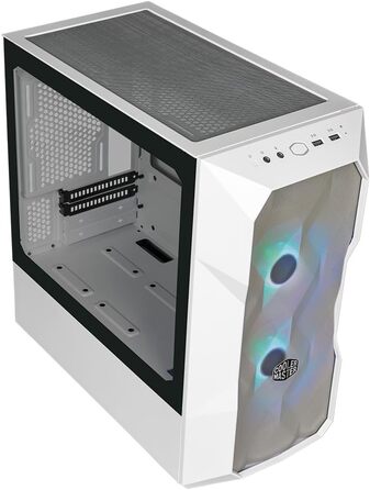 Корпус Cooler Master TD300 Mesh White Mini-Tower для Micro-ATX/Mini-ITX, білий, із сітчастою передньою панеллю для покращеного повітряного потоку, 2 ARGB-вентилятори 120 мм, бічна панель із загартованого скла, знімна верхня кришка, ARGB/PWM-хаб