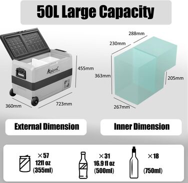 Автомобільний холодильник Alpicool T60 компресорний 50л (-20°C до 20°C) 12V/220V для авто, кемпінгу, човна з USB