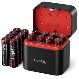Набір акумуляторів UseNiy AA 1.5V Lithium (16 шт.) з зарядним пристроєм на 8 слотів, чорний