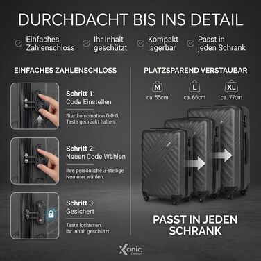 Валіза Xonic Design ABS пластик, жорсткий корпус, коліщатка 360°, кодовий замок, біла, розмір L