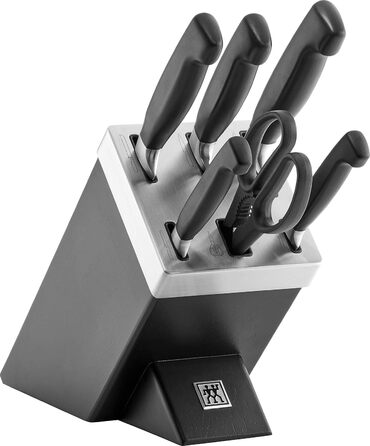 ZWILLING Vier Sterne самозаточувальний ножовий блок, 7 предметів, нержавіюча сталь, пластикові ручки, ножі та ножиці, чорний, Німеччина