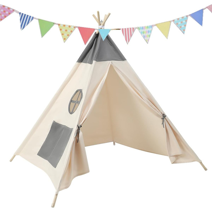 Kinder Tipi Zelt - класичне індіанське намет для дітей, бавовняний намет для дівчаток та хлопчиків з сумкою, складане ігрове будиночок для дому та на вулицю