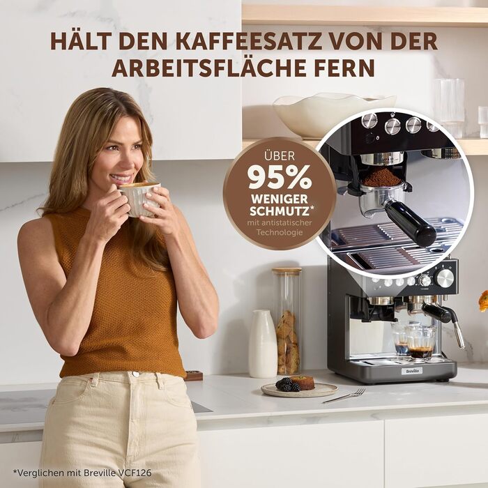 Кавомашина Breville Barista Slimline VCF185X: Еспресо, капучино, лате з вбудованим капучинатором (срібна)