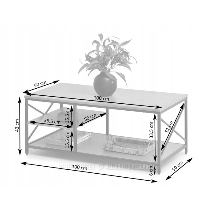 Журнальний стіл Mebel-Partner прямокутний, 100 x 50 x 43 см, білий